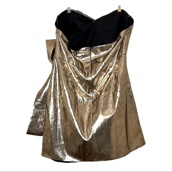 NWT Metallic Gold Sweetheart Neck Strapless Ruched Draped Bow Mini Dress 1x - Picture 6 of 8